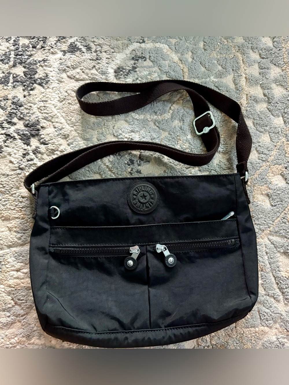 Kipling Black Nylon Shoulder Crossbody with Front Zip Pocket